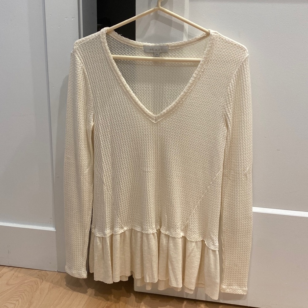 Anthropologie Long Sleeve Peppum Waffle Top XS